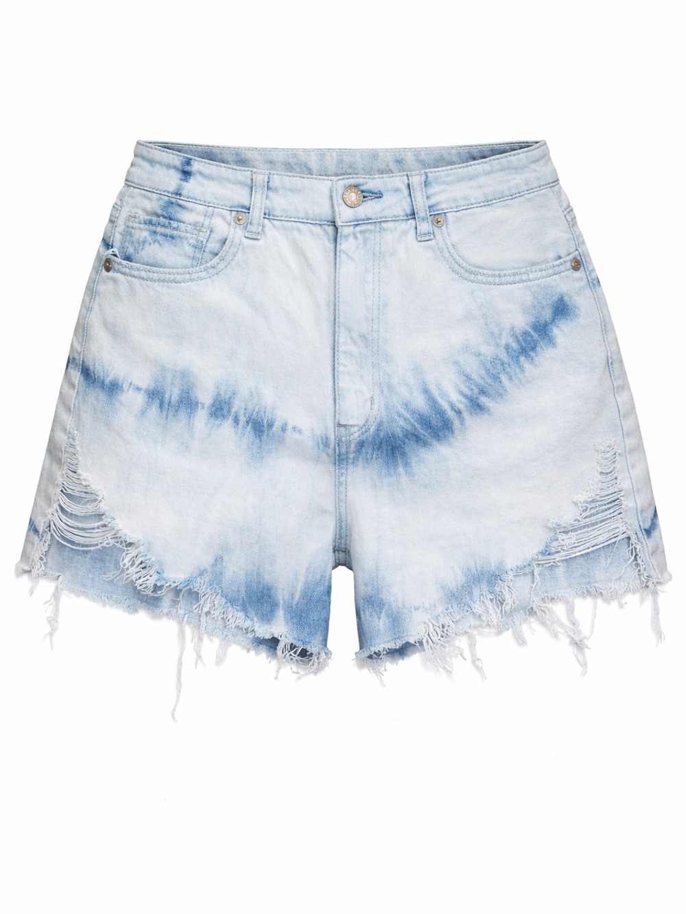 American Eagle Highest Rise Mom Shorts Size 8 Tie Dye Distressed Raw Hem Denim